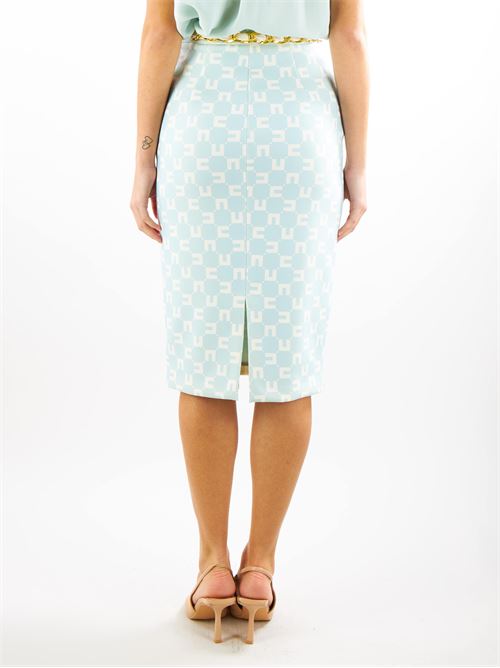 Stretch crêpe midi skirt with logo print and foulard scarf belt Elisabetta Franchi ELISABETTA FRANCHI | Skirt | GOS1141E2BZ2